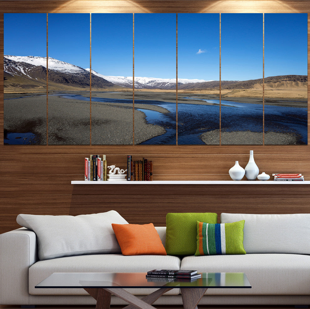 Mountains and Lakes Iceland, Landscape Canvas Art Print, 83"x32", 7 Panels
