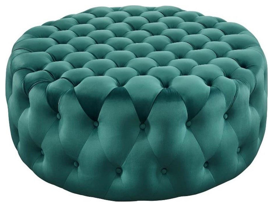 Amour Tufted Button Large Round Performance Velvet Ottoman - Teal EEI-5469-TEA