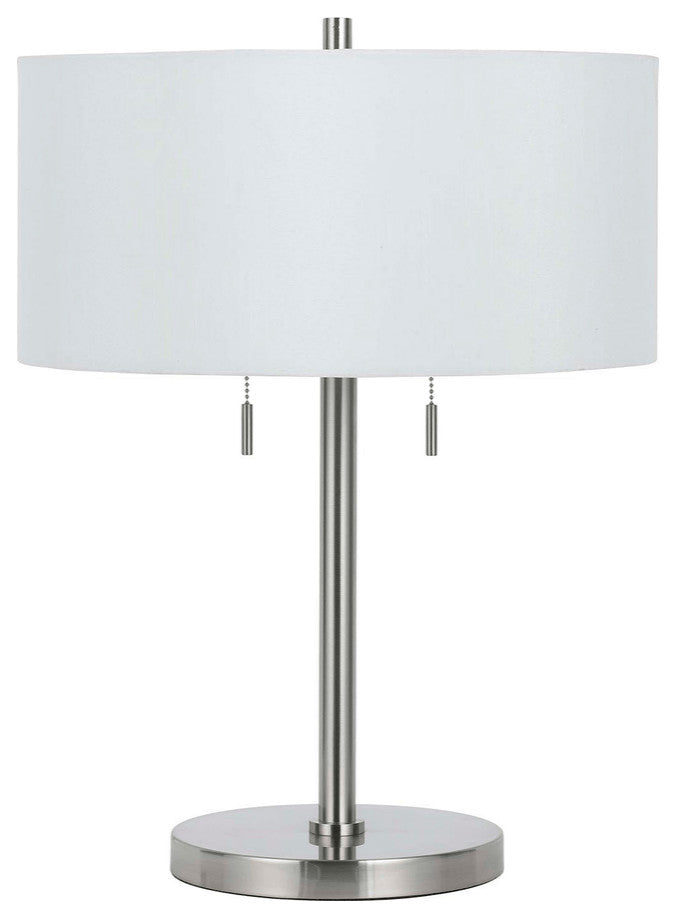 24" Nickel Metal Two Light Table Lamp With White Empire Shade