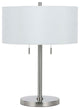24" Nickel Metal Two Light Table Lamp With White Empire Shade