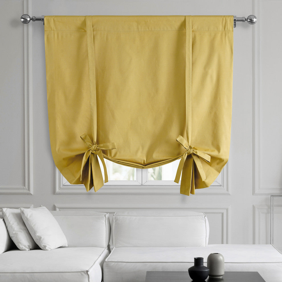 Solid Cotton Tie-Up Window Shade Single Panel, Light Ochre, 46wx63h