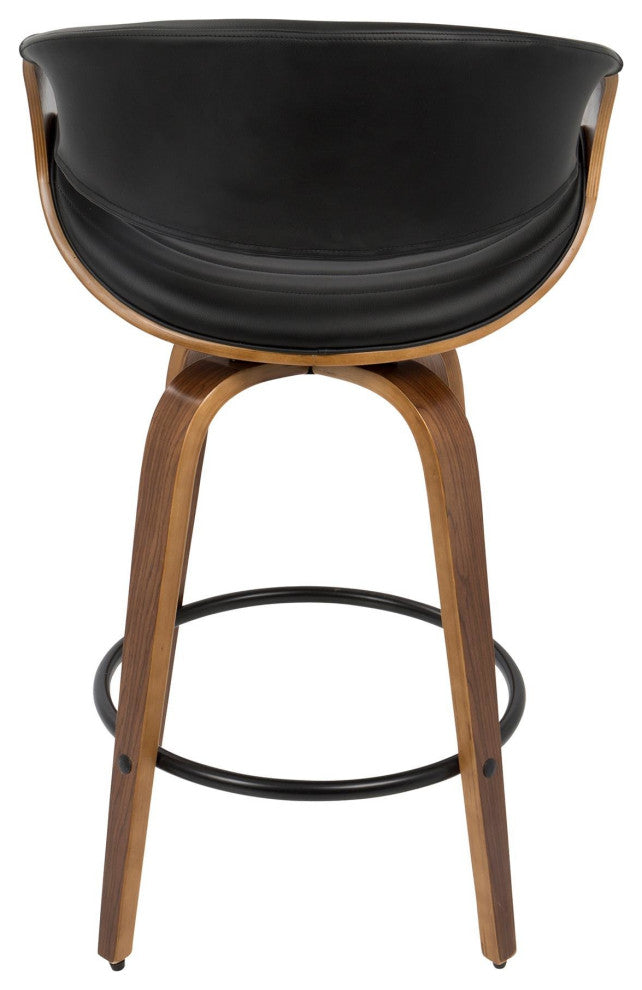 Symphony Counter Stool, Set of 2, Walnut Wood/Black PU/Black Metal