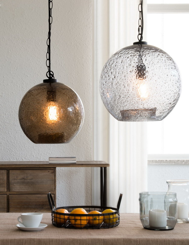 Mini Pendant Light Handblown, Clear, 11", Black