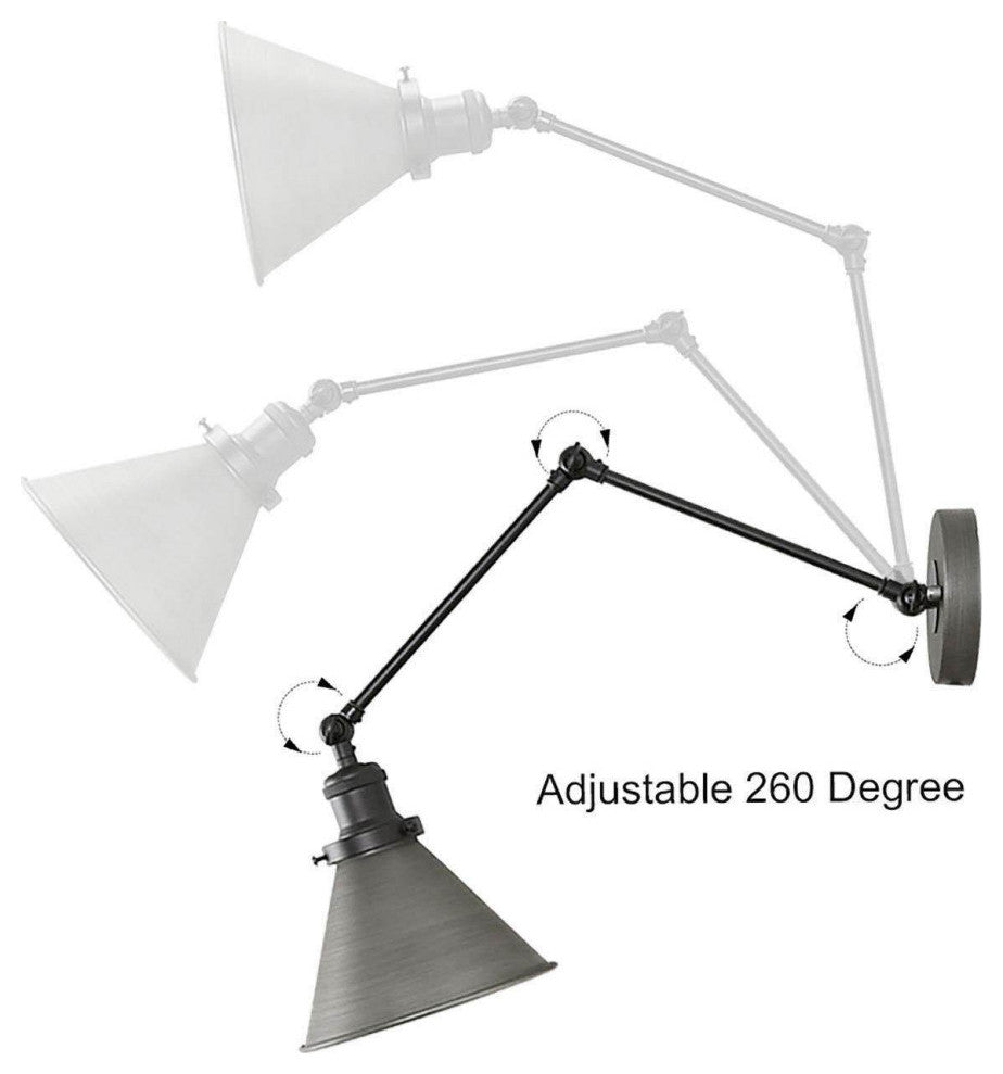 Industrial Wall Lamp Adjustable Wall Sconces Plug-in Sconces Brushed Silver