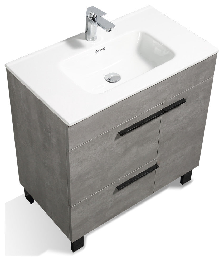 Freestanding Bath Vanity Set, Concrete Grey, Integrated Ceramic Sink, 36"