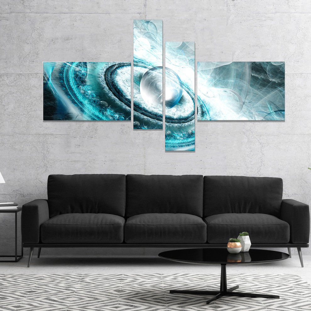 Blue Fractal Flying Saucer, Floral Canvas Art Print, 60"x32", 4 panels