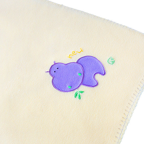 Purple Hippo - Yellow Applique Coral Fleece Baby Throw Blanket (29.5"-39.4")