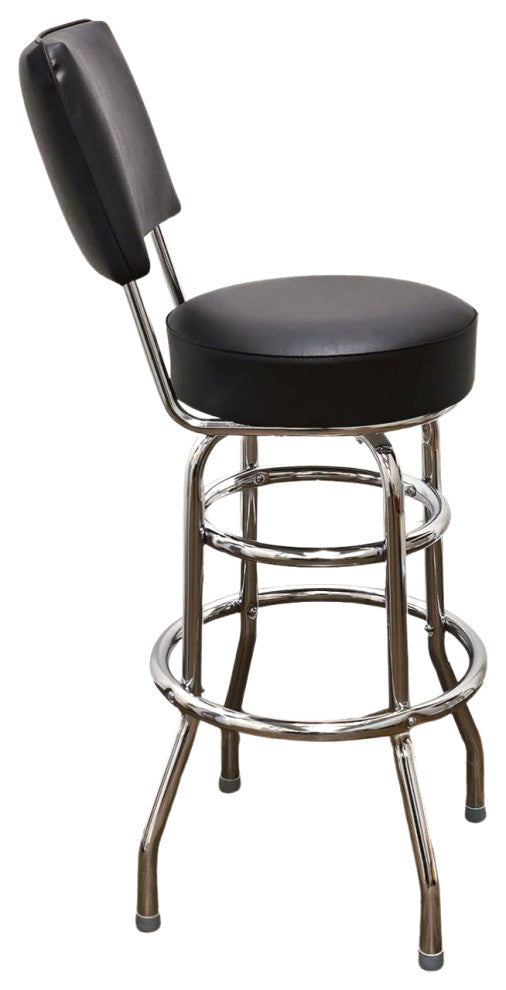 Retro Home Double Ring Upholstered 30" Swivel Bar Stool with Back, Black
