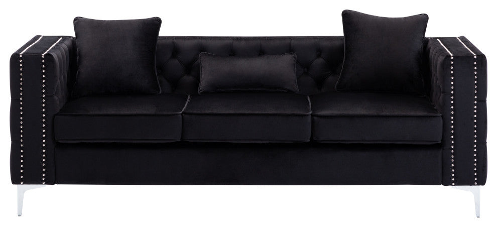 Lorreto Velvet Sofa, Black
