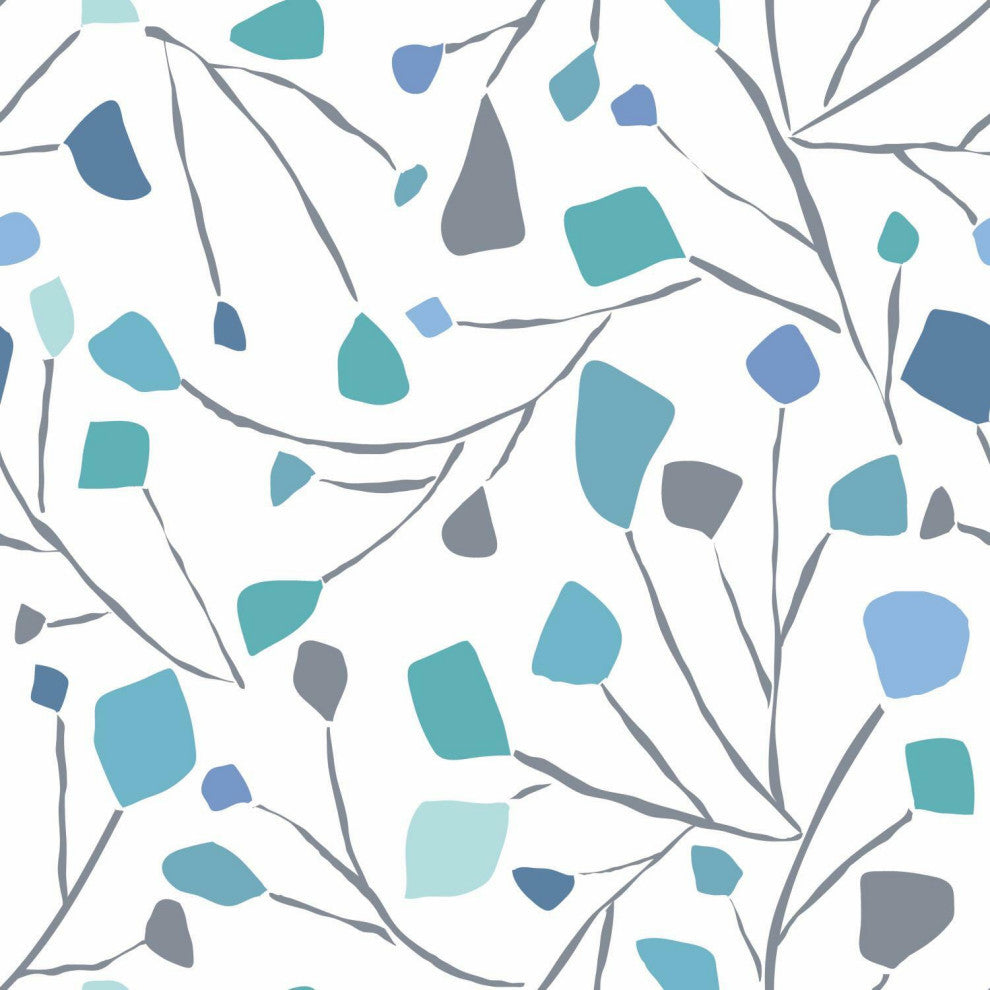 Blue & White Terrazzo Branch Peel & Stick Wallpaper