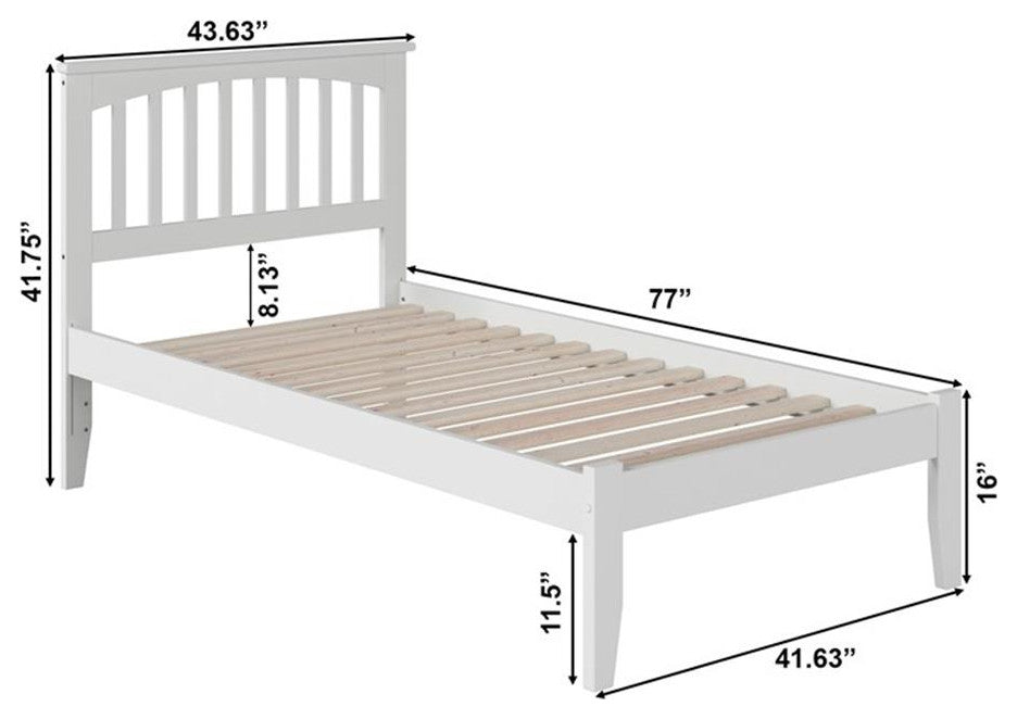 AFI Mission Twin Solid Wood Platform Bed with Charging USB in White