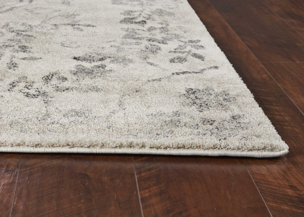 HomeRoots 5'x8' Grey Machine Woven Distressed Floral Medallion Indoor Area Rug