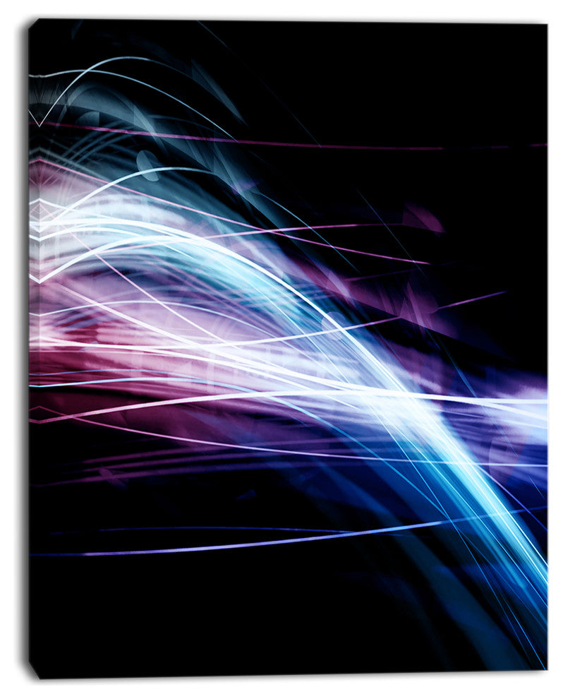 "Purple Blue Lines in Black" Abstract Digital Art Canvas Print