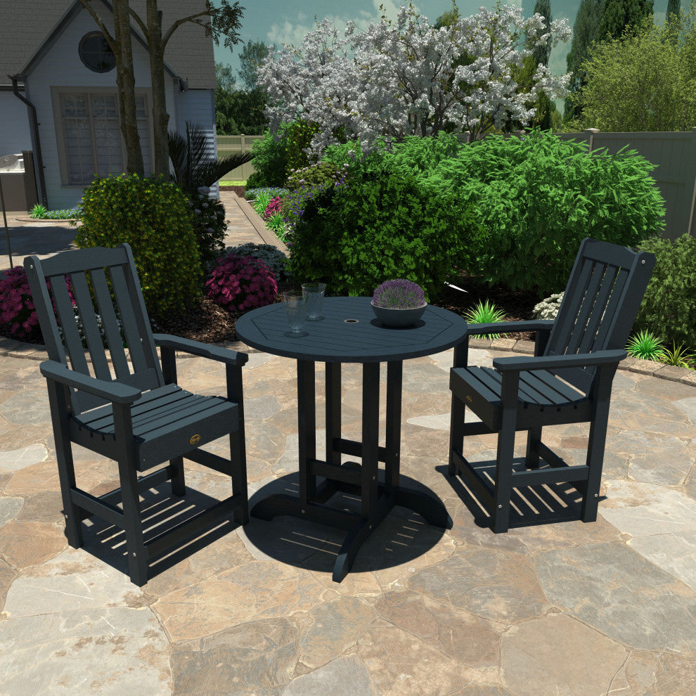 Springville 3-Piece Round Dining Set, Weathered Acorn, Federal Blue
