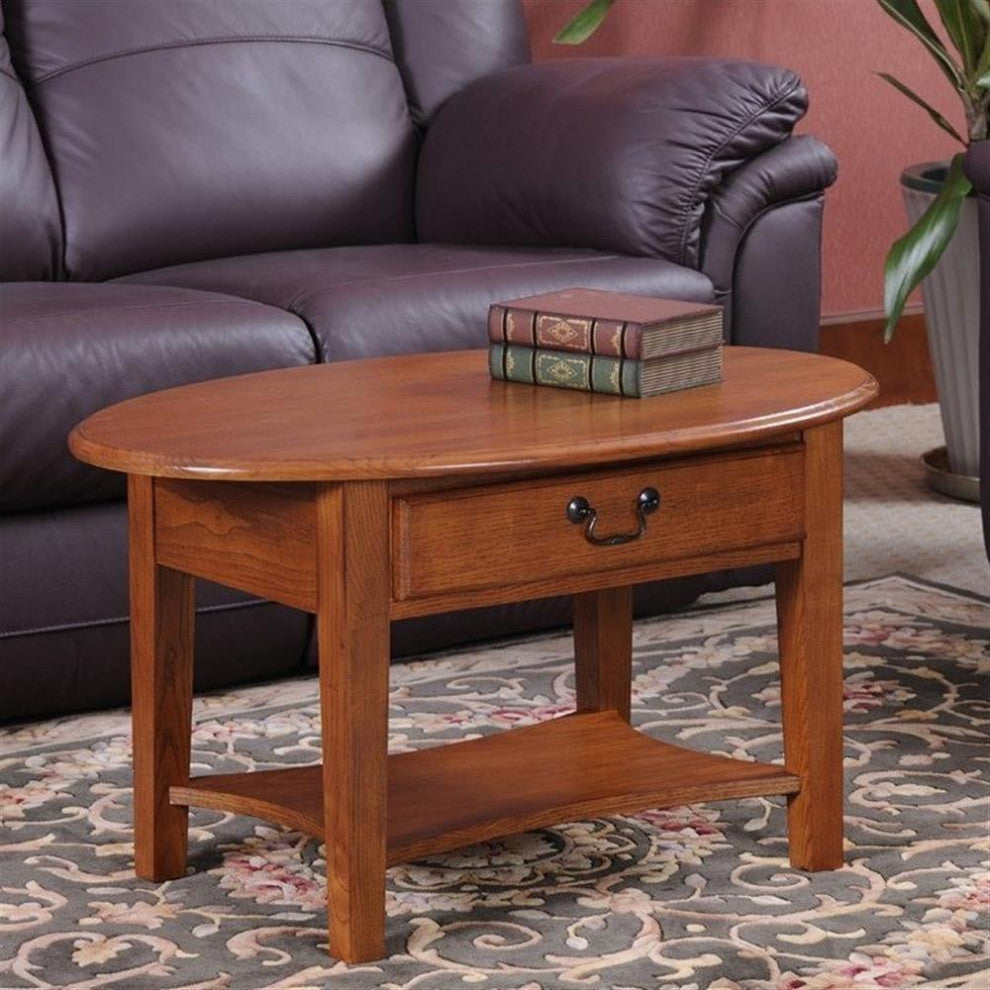 Leick Furniture Wood Shaker Oval Coffee Table in Medium Oak Espresso