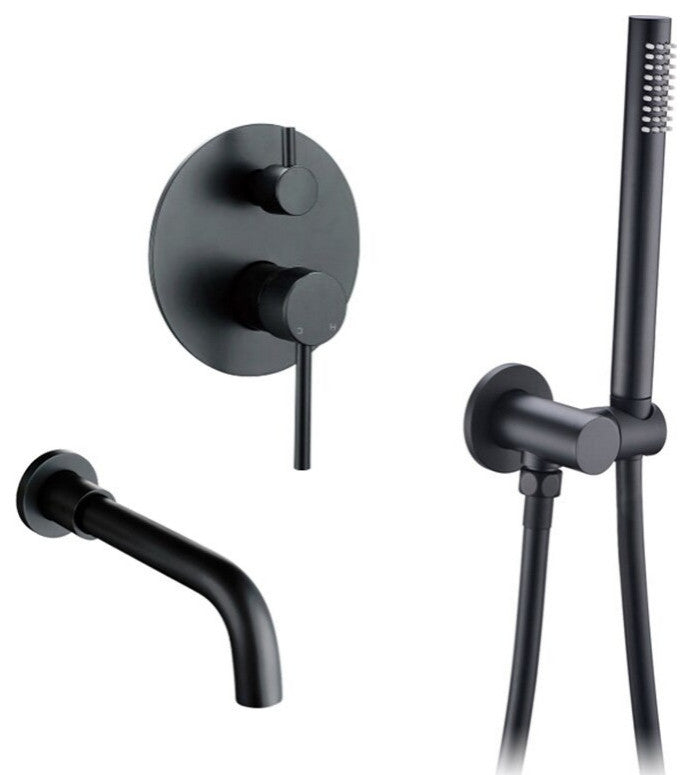 Wasser Solid Brass Bathtub Filler With Handheld Shower, Matte Black