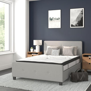 Tribeca Tufted Upholstered Platform Bed W/10 Inch Pocket Spring Mattress, Light