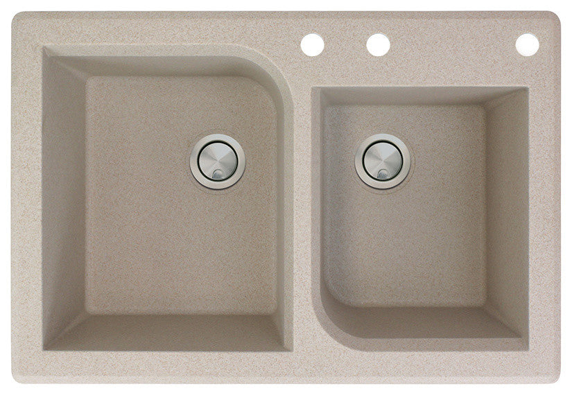 Radius 33" silQ Granite Double Bowl Kitchen Sink with 3 Holes in Cafe Latte