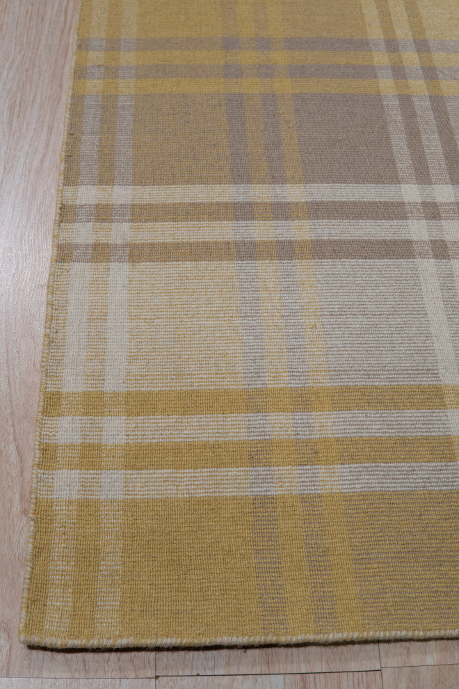 Hand-Tufted Wool Yellow Transitional Geometric Plaid Rug, 12' X 15'