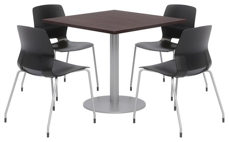 Olio Designs Square 36in Lola Dining Set - Espresso Table - Black Chairs