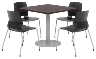 Olio Designs Square 36in Lola Dining Set - Espresso Table - Black Chairs