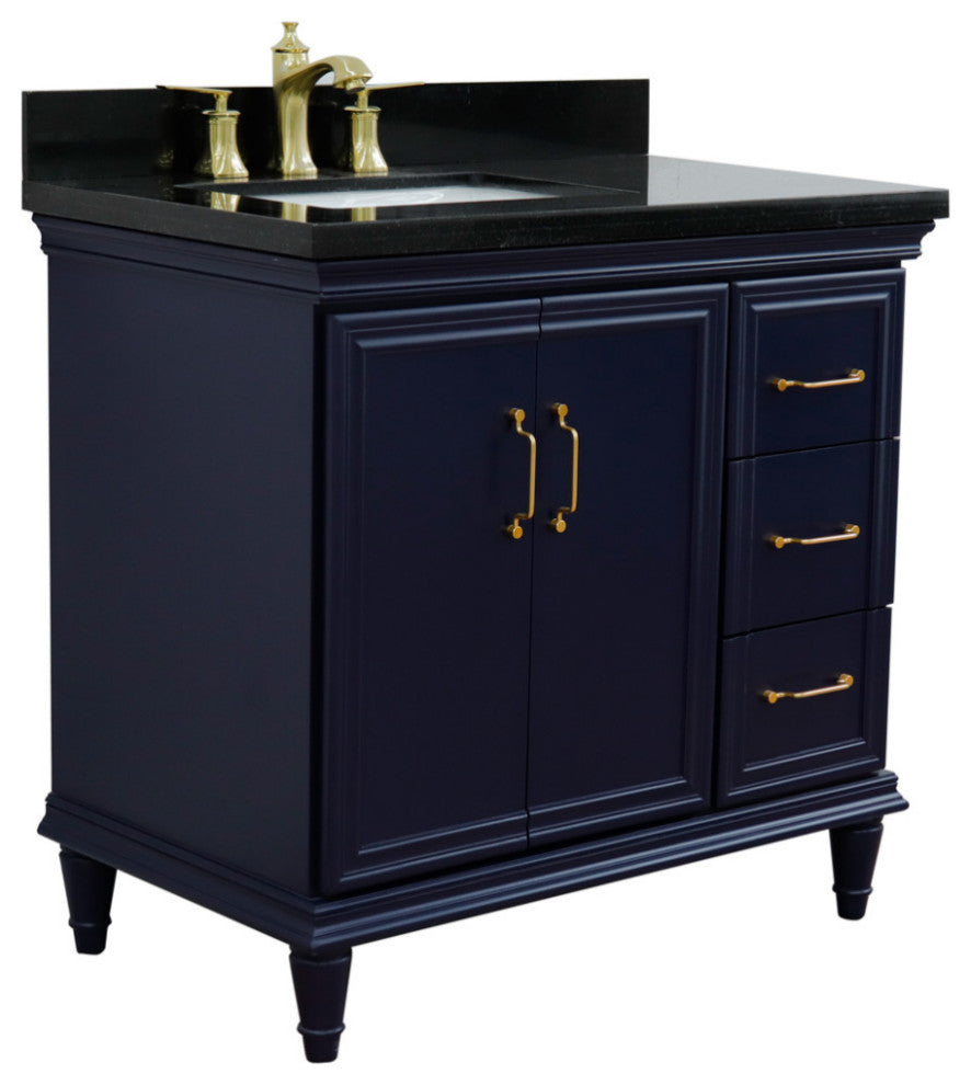 37" Single Vanity, Blue Finish With Black Galaxy