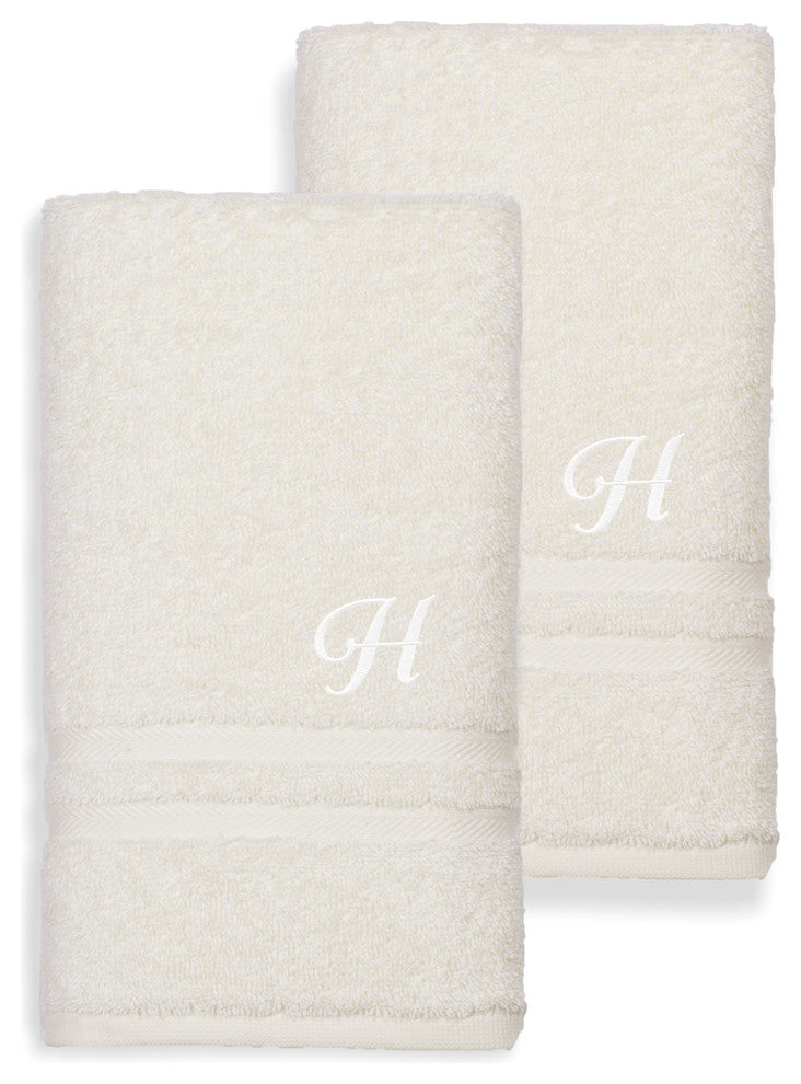 Denzi Hand Towels With Monogrammed Letter, Set of 2, H