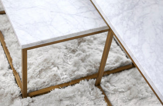 Rectangle Carrera Nesting Coffee Table White Carrera Marble, Brushed Gold