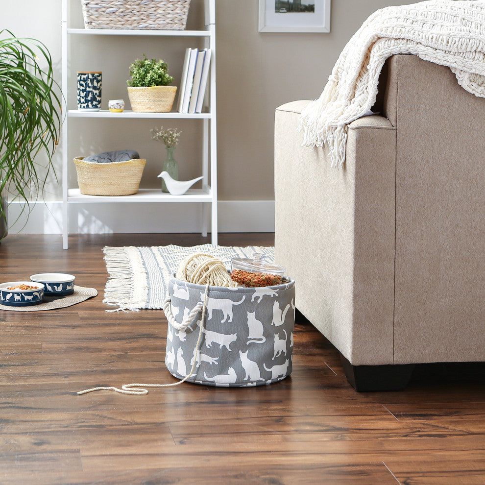 Polyester Pet Bin Cats Meow Gray Round Small 9x12x12