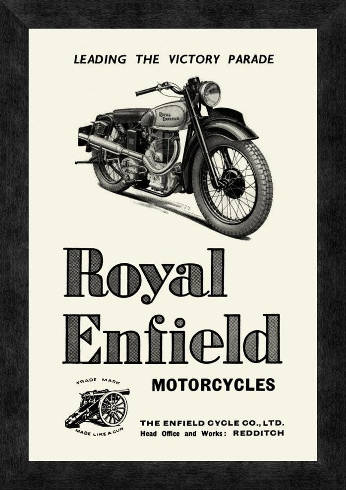 "Royal Enfield Motorcycles: Leading the Victory Parade"  by Unknown, 14x20"