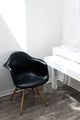 DAW Red Mid Century Modern Plastic Dining Armchair, Wood Eiffel Legs