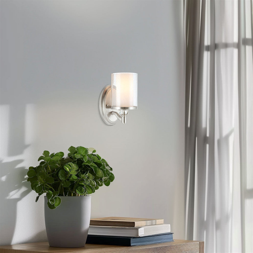 Kira Home Victoria 10" Wall Sconce, Frosted Glass Inner Shade, Seeded Glass