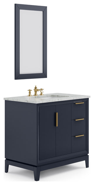 Elizabeth 36" Single Sink Carrara White Marble Vanity, Monarch Blue