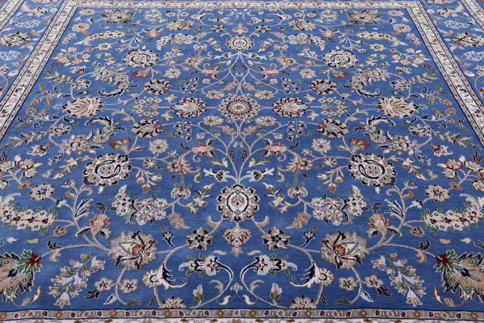 9' Square Wool and Silk Persian Nain Hand Knotted Rug Q6397