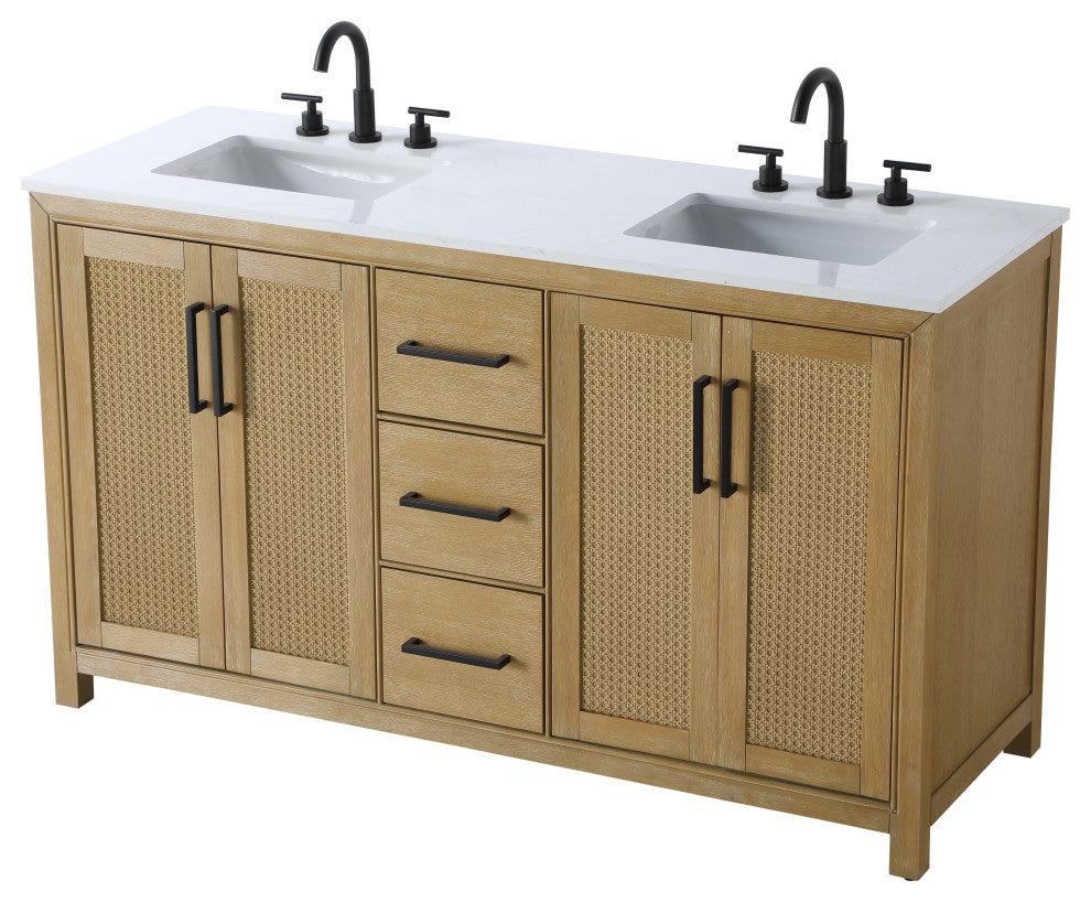 Home Living 60" Double Bathroom Vanity, Linen Oak