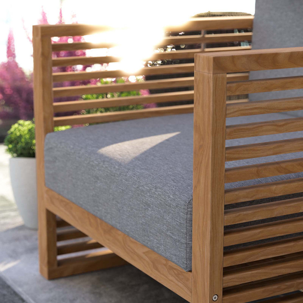 Lounge Chair Armchair, Gray Natural, Teak Wood, Modern, Outdoor Patio