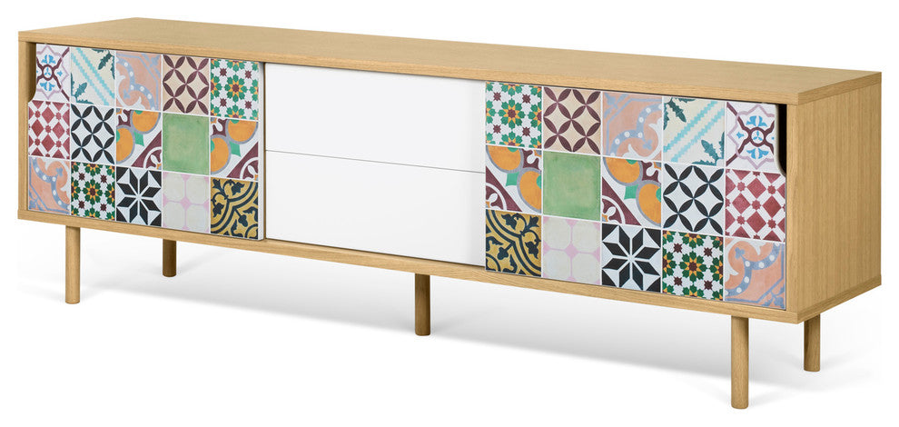Dann Sideboard Patchwork Contemporary Oak, Oak Legs