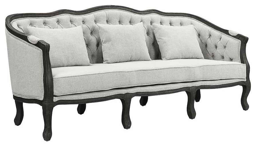Acme Samael Sofa With 3 Pillows Gray Linen and Dark Brown Finish
