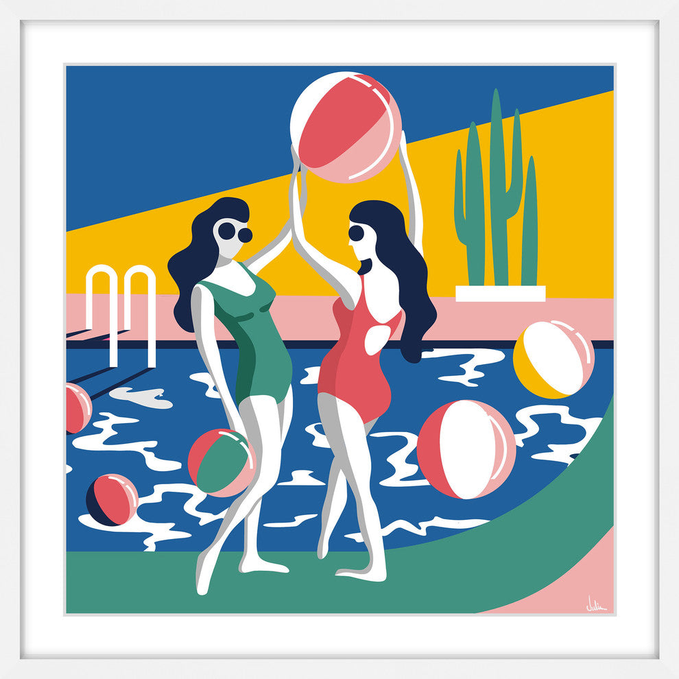 "Pool Side Attraction" Framed Painting Print, 18"x18"