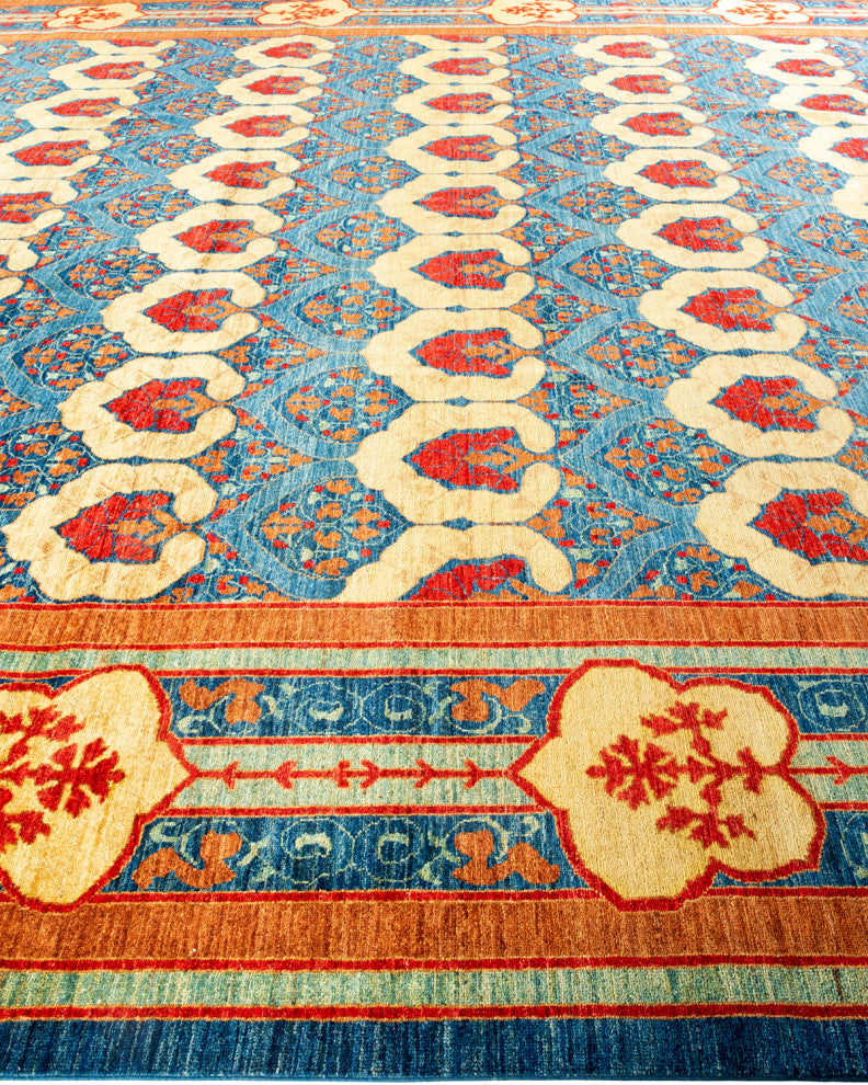 Arts and Crafts, One-of-a-Kind Handmade Area Rug Blue, 17'4"x11'10"