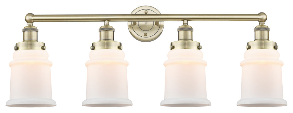 Canton 4-Light 33" Bath Vanity Light, Antique Brass Finish, Matte White Shade
