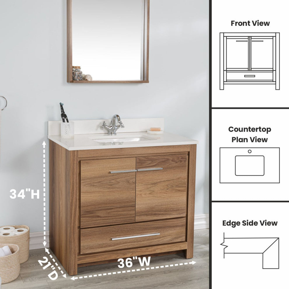 Mila Collection 36" Bathroom Vanity With Sink, Mirror, Countertop, Dark Blue