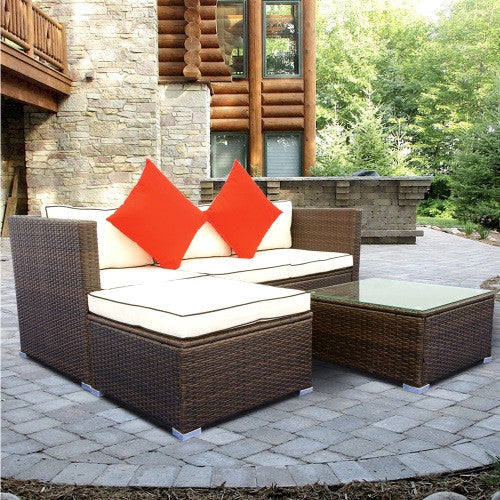 3 Piece Pation Wicket Set Outdoor Furniture Rattan Sofa Set With Cream Finish