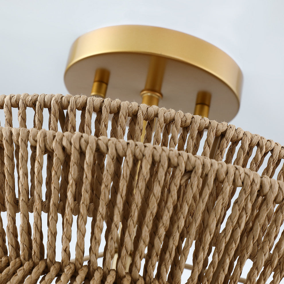 16" 2-Light Bohemian Woven Rope Semi-Flush Mount Ceiling Light