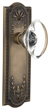 Double Meadows Plate With Oval Clear Crystal Knob, Antique Brass