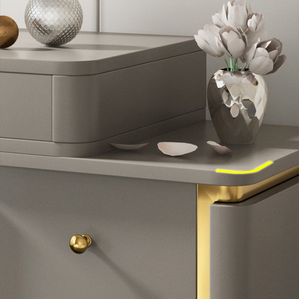 Makeup Vanity Set with Drawers Retractable Dressing Table Stool & Mirror