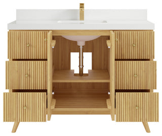 Pasadena 48 Single Sink Bath Vanity in Light Natural Teak 2" White Quartz
