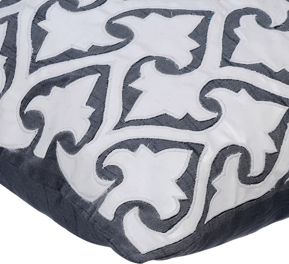Grey Modern Farmhouse Throws Leather 20"x20" Abstract Pattern, Aathma