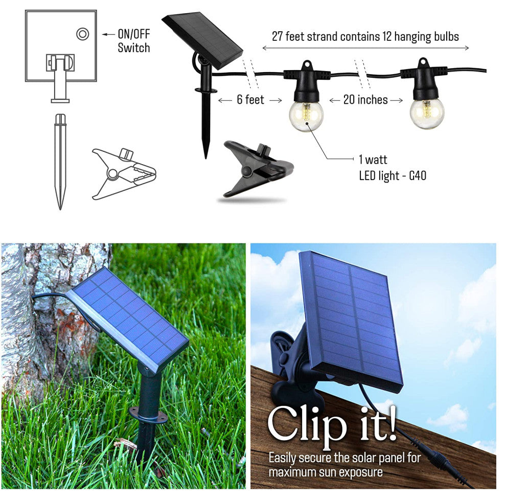 Brightech Ambience Pro Solar 1W Globe Waterproof LED Outdoor String Lights, Warm