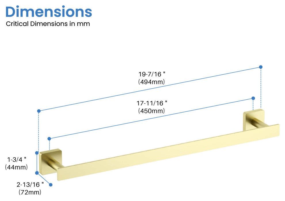 Blaze 18 inch Bathroom Towel Bar, Brushed Gold